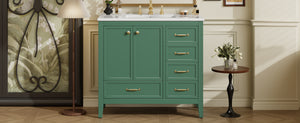 English Elm Christopher Knight Home® - 36" Vintage-inspired Bathroom Vanity with Ceramic Sink, Solid Wood Frame, Soft-Close Drawers, Spacious Storage Green N759P293646F
