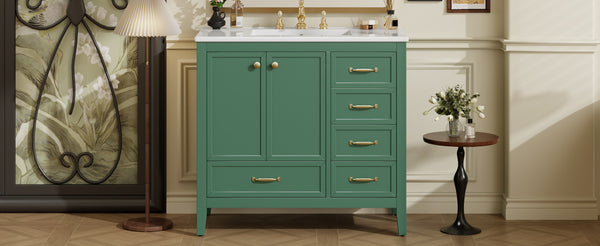English Elm Christopher Knight Home® - 36" Vintage-inspired Bathroom Vanity with Ceramic Sink, Solid Wood Frame, Soft-Close Drawers, Spacious Storage Green N759P293646F