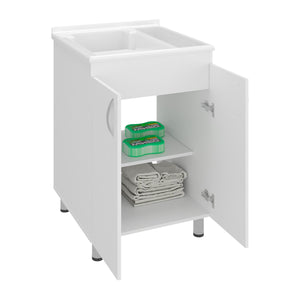 English Elm Dunn Freestanding Laundry Cabinet with Integrated Sink Two Shelves and White Finish B097S00268