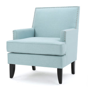 English Elm Christopher Knight Home® - CLUB Chair with Plush Padded Seat and Birch Legs, Upholstered Fabric Accent Chair for Living Room Comfort Light Blue 30.65 L x 29.75 W x 28.75 H 60165.00