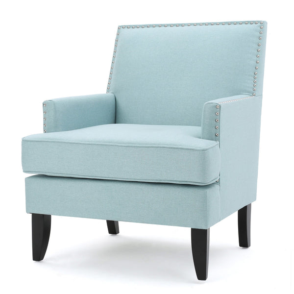 English Elm Christopher Knight Home® - CLUB Chair with Plush Padded Seat and Birch Legs, Upholstered Fabric Accent Chair for Living Room Comfort Light Blue 30.65 L x 29.75 W x 28.75 H 60165.00