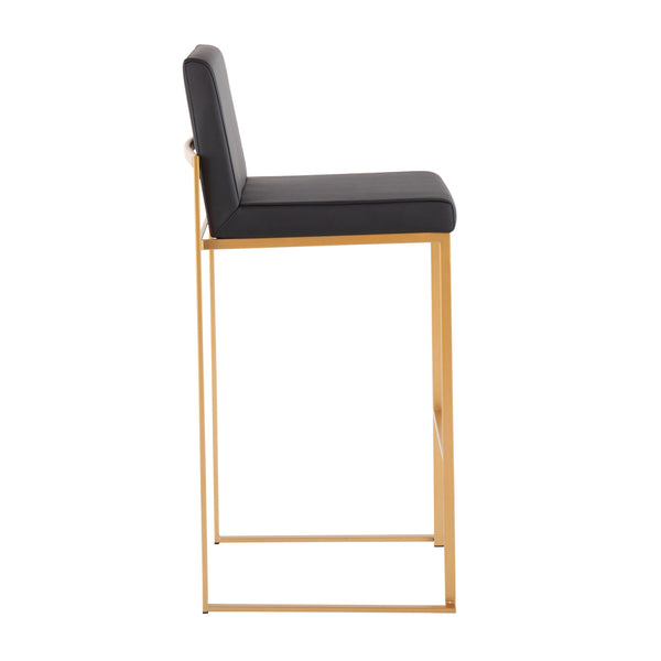 English Elm Fuji Contemporary High Back Barstool Set Of 2 - Gold Steel Frame With Plush Black Faux Leather Comfort B202P222173