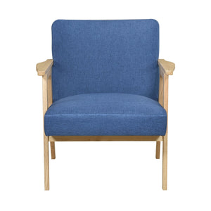English Elm Modern Mid-Century Accent Chair Walnut Frame with Textured Linen Upholstery and Cushioned Seat Comfortfulness Blue,Natural 26.5 L x 23.5 W x 10 H B011P308035