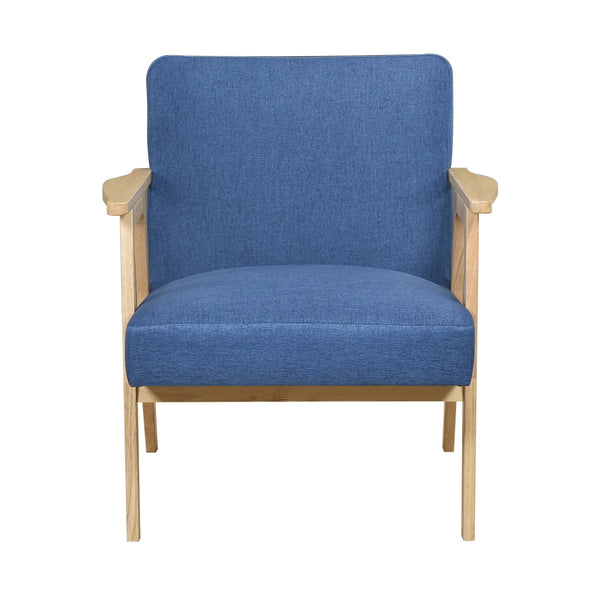 English Elm Modern Mid-Century Accent Chair Walnut Frame with Textured Linen Upholstery and Cushioned Seat Comfortfulness Blue,Natural 26.5 L x 23.5 W x 10 H B011P308035