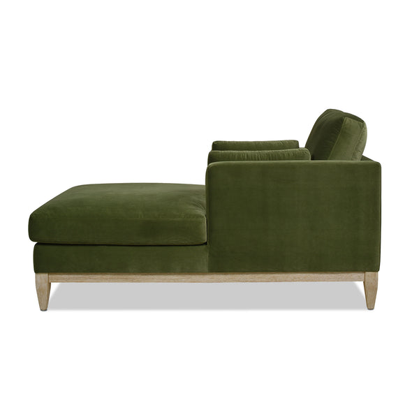 English Elm Jennifer Taylor Home - Knox 65" Modern Farmhouse Chaise Lounge in Olive Green Performance Velvet with Feather-Down Cushions & Birch Frame B2719P238295