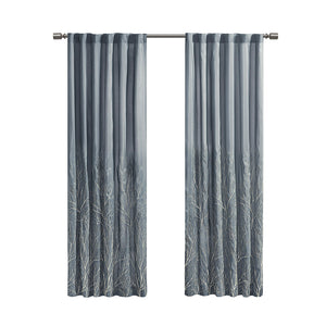 JLA Home Madison Park - Curtain embroidered faux silk panel with tree branch motif, lined for privacy and luxe drape, versatile hanging Blue MP40-1297