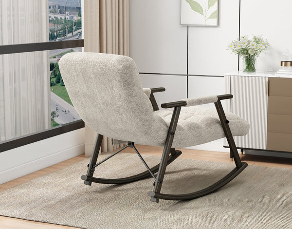 English Elm 42"l Folding Rocking Chair Iron Frame Cushioned High Back Adjustable Footrest Lounge White W1669P163320