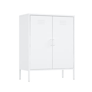 English Elm Naomi Metal Accent Cabinet 32" — Ventilated Double-Door Steel Storage with Adjustable Shelves, Modern Stability White B365P397891