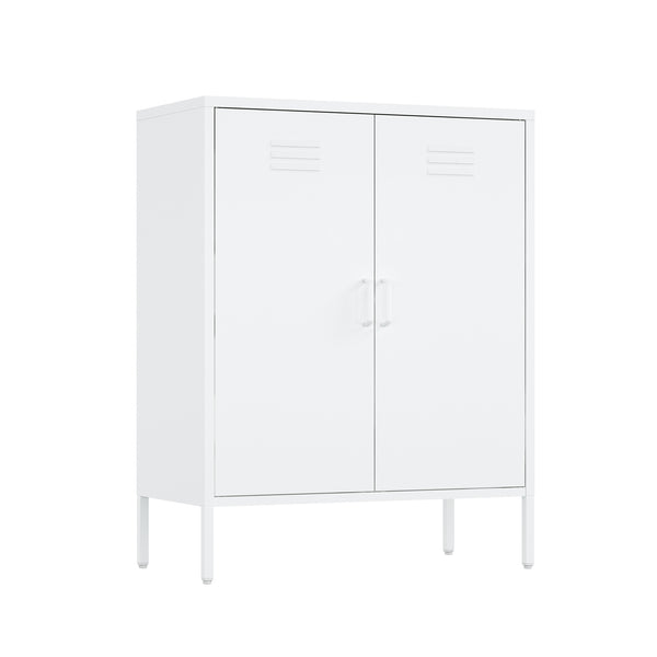 English Elm Naomi Metal Accent Cabinet 32" — Ventilated Double-Door Steel Storage with Adjustable Shelves, Modern Stability White B365P397891