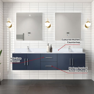 English Elm Navy Double Bath Vanity 80" W x 22" D with Cultured Marble Top, Chrome Faucets & LED Mirrors (30") B2731S01101