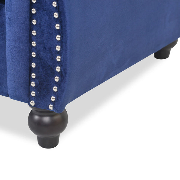 English Elm Christopher Knight Home® - 3 Seater Chesterfield Sofa with Button Tufted Diamond Stitch, Nailhead Accents & Scrolled Arms - Low Profile Blue N771P262584U