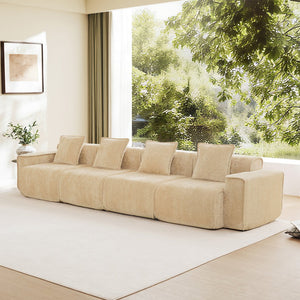 English Elm Streamlined Velvet Modular Sofa Four Seat Deep Cloud Foam French Piping Living Room Light Camel W3041S00354