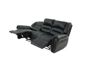 English Elm Plush Power Reclining Sofa Bonded Leather with Usb Charging Nailhead Trim 3 Seat B011P467626