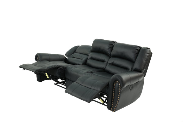 English Elm Plush Power Reclining Sofa Bonded Leather with Usb Charging Nailhead Trim 3 Seat B011P467626