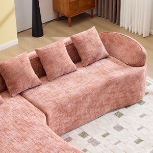 English Elm Pink chenille L-shaped sofa with high-elastic sponge, curved armrests, 4 throw pillows, 900lb capacity W3612S00018