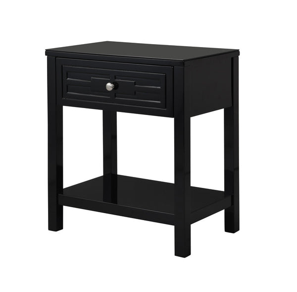 English Elm Dario Contemporary End Table with Tempered Glass Top Open Shelf and Storage Drawer Black B2749P413400