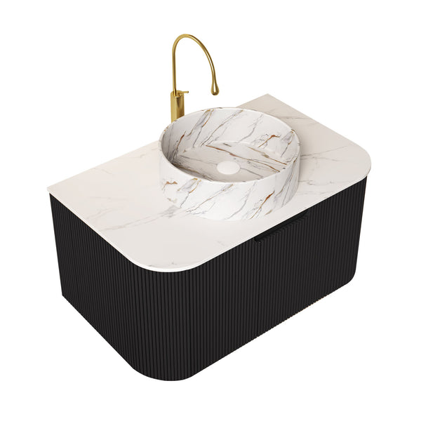 English Elm Dina 30" Wall-Mounted Bathroom Vanity With Stylish Black Striped Cabinet & Round Ceramic Sink W2615S00448