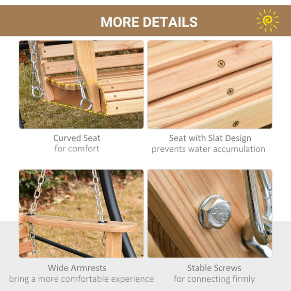 English Elm Outsunny 3-Seater Wooden Porch Swing With Folding Armrest, Cup Holders, Chains - Perfect For Patios! W2225P174119-GIGA