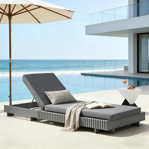 English Elm Modern Acacia Wood Outdoor Chaise Lounge Slatted Reclining Poolside Sun Chair Dark Grey N770P281696G_65429.00CUSHDGRY