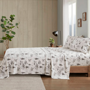 English Elm 4 Pcs Cozy Gray Deer Toile Full Sheet Set - Soft 100% Cotton Flannel For Warm Country Style Bedding B035P319772
