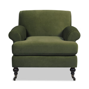 English Elm Jennifer Taylor Home - Alana 38" Lawson Accent Chair With Metal Casters - Olive Green Performance Velvet For Ultimate Comfort B2719P238306