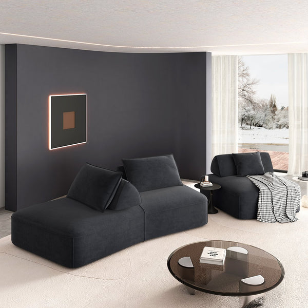English Elm 139" Modern Oversized Modular Sectional Sofa Set - Fluffy Chenille Upholstery, Deep Seats, Removable Backrests, Plush Pillows, No Assembly Required DARK GREY W3219S00002