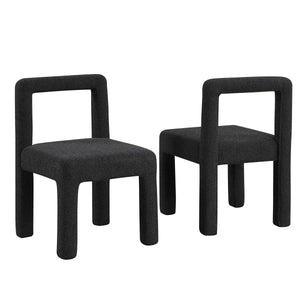 English Elm Modern Boucle Dining Chairs Set of 2 with Square Open Back, Foam-Padded Seats, Stylish Mid-Century Appeal Black 33 L x 28 W x 21 H B011P352526