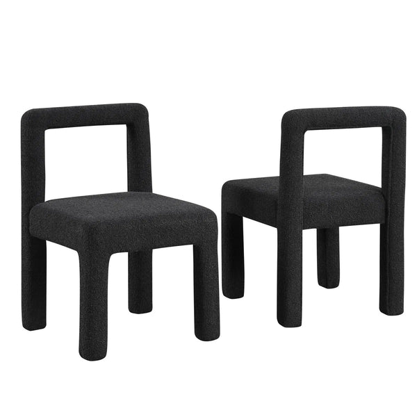 English Elm Modern Boucle Dining Chairs Set of 2 with Square Open Back, Foam-Padded Seats, Stylish Mid-Century Appeal Black 33 L x 28 W x 21 H B011P352526