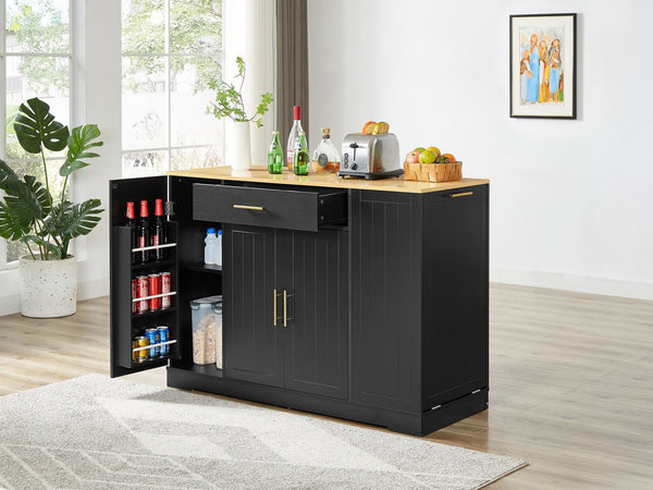 English Elm 53'' Kitchen Island with Drawers & Trash Storage, Modern Farmhouse Black, 53.2"x20.9"x38" Durable Design W1820P266160