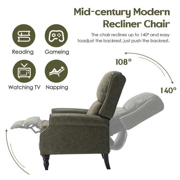 English Elm Faux Leather Pushback Recliner with Ergonomic Lumbar Support for Modern Living Spaces T3623P434282