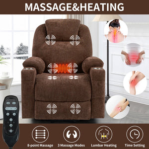 English Elm Up to 350 Lbs Chenille Power Lift Recliner with Massage Heating and Usb Charging Ports Brown W3224S00001