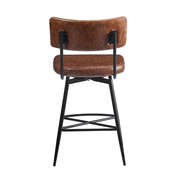 English Elm Christopher Knight Home® - 26''Retro Curved Back Swivel Counter Stools Set of 2 with Bowknot Footrest Smooth PU Leather Comfort Brown PU N780P199991B
