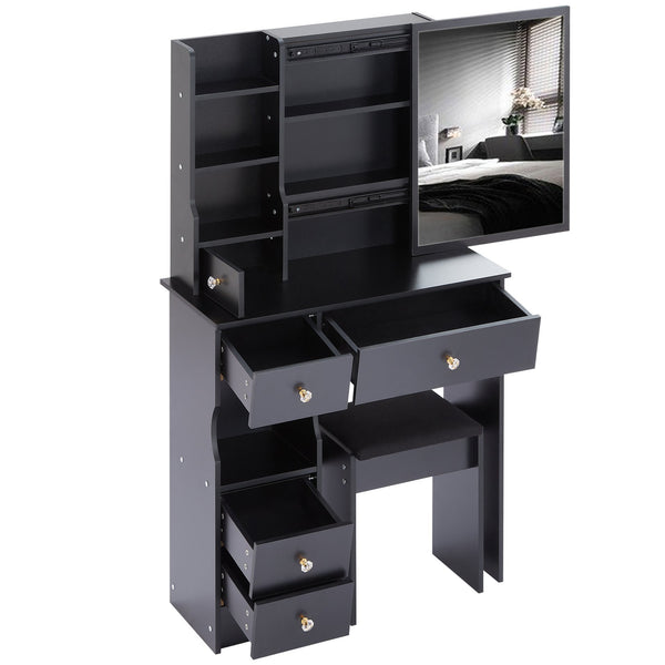 English Elm 29.2" Compact Vanity Table Set With Cushioned Stool & Sliding Mirror - Stylish Storage For Small Spaces W936P202257