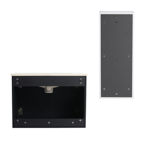 English Elm 24" Wall-Mounted Bathroom Vanity Set With Soft Close Doors, Ceramic Sink, And Side Cabinet Storage W999S00330