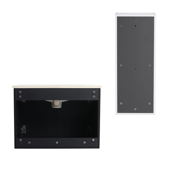 English Elm 24" Wall-Mounted Bathroom Vanity Set With Soft Close Doors, Ceramic Sink, And Side Cabinet Storage W999S00330