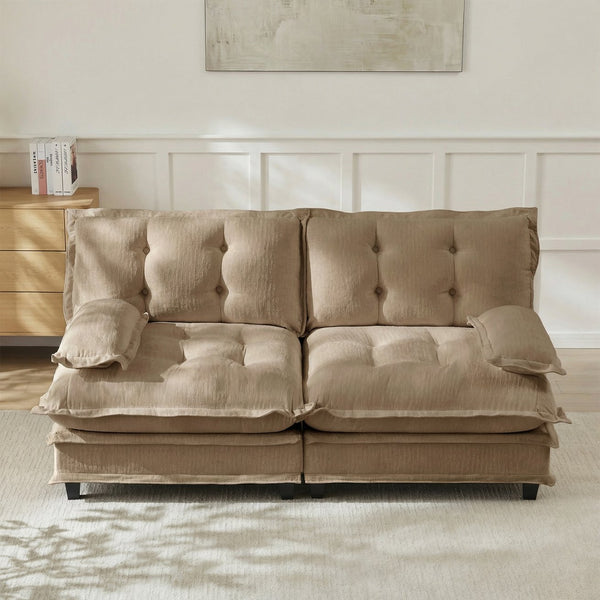 English Elm 77 Inch Chenille Cloud Loveseat Modular Deep Seat Sofa for Living Room or Apartment Light Coffee W714S01691