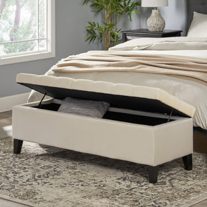 English Elm Button Tufted Storage Ottoman Upholstered Bench with Hinged Lid for Bedroom Entryway Beige N769P416738M