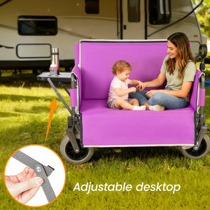 English Elm 3-in-1 Collapsible Wagon with Folding Tabletop Cup Holders All Terrain Beach Camping Purple W2932P421328