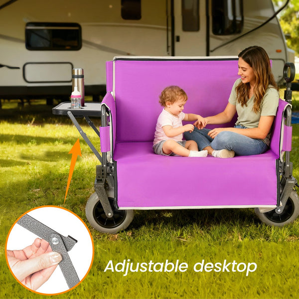 English Elm 3-in-1 Collapsible Wagon with Folding Tabletop Cup Holders All Terrain Beach Camping Purple W2932P421328