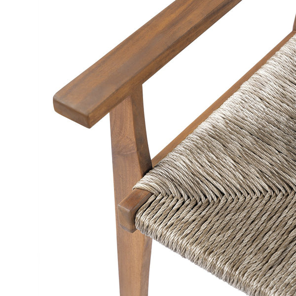 English Elm Durable Outdoor Dining Chairs Acacia Wood Handwoven Wicker Patio Set of Two Brown N770P345267D
