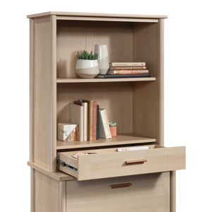 English Elm Library Hutch - Compact Brown Storage Solution With Adjustable Shelves & Hidden Drawer For Home Office B356P367869
