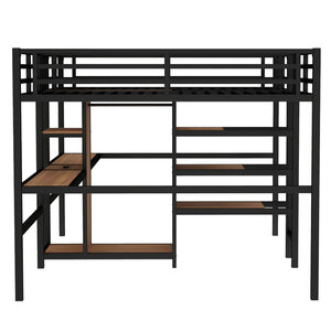 English Elm Twin Over Twin Metal Loft Bed With Double Desk, Wardrobe & Outlets For Ultimate Space Efficiency W1580S00115-GIGA