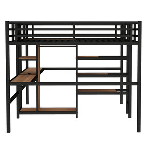 English Elm Twin Metal Loft Bed with Study Desk Wardrobe Shelving and Outlet for Kids Rooms Natural Wood W1580S00372