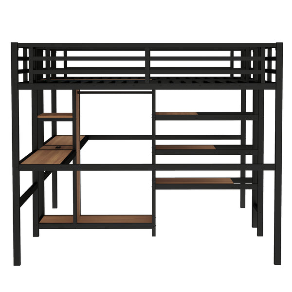 English Elm Twin Metal Loft Bed with Study Desk Wardrobe Shelving and Outlet for Kids Rooms Natural Wood W1580S00372