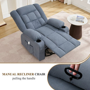 English Elm Kneading Massage Rocker Recliner with 4‑Point 3D Kneading, Heat, USB Port, Cup Holders & Swivel Comfort Blue W1521P390947