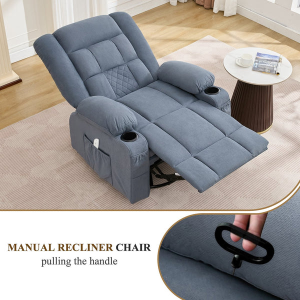 English Elm Kneading Massage Rocker Recliner with 4‑Point 3D Kneading, Heat, USB Port, Cup Holders & Swivel Comfort Blue W1521P390947