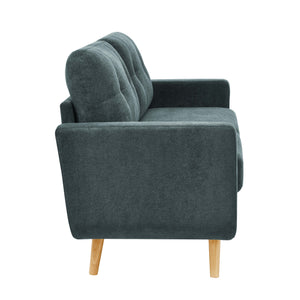 English Elm 67.7" Tufted Button Mid-century Loveseat with Splayed Wood Legs for Living Rooms Blue B355P428576