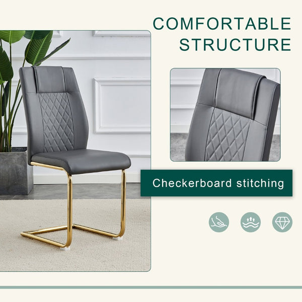 English Elm Table 5-Piece Set: Elegant 31.5-Inch Round Marble Dining Table With 4 Gray Pu Chairs & Gold Legs W1151S02493-GIGA