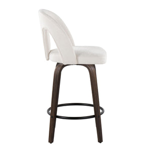 English Elm Fixed-height Swivel Counterstools with Bentwood Legs and Padded White Seats Set of 2 B202S01786