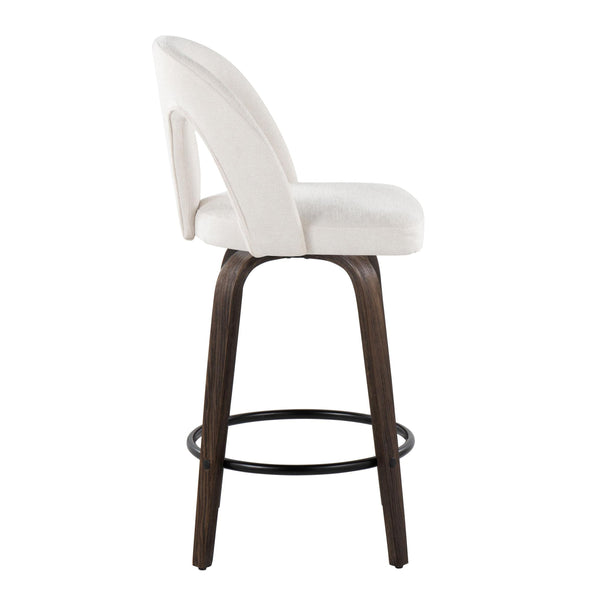 English Elm Fixed-height Swivel Counterstools with Bentwood Legs and Padded White Seats Set of 2 B202S01786